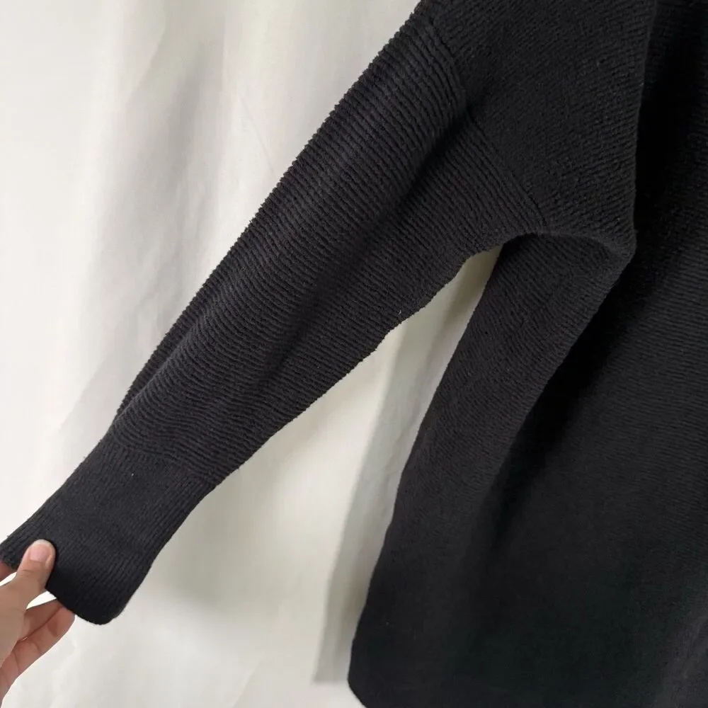 Free People Ottoman Slouchy Tunic Sweater Women's Large Black Ribbed Knit Pullov